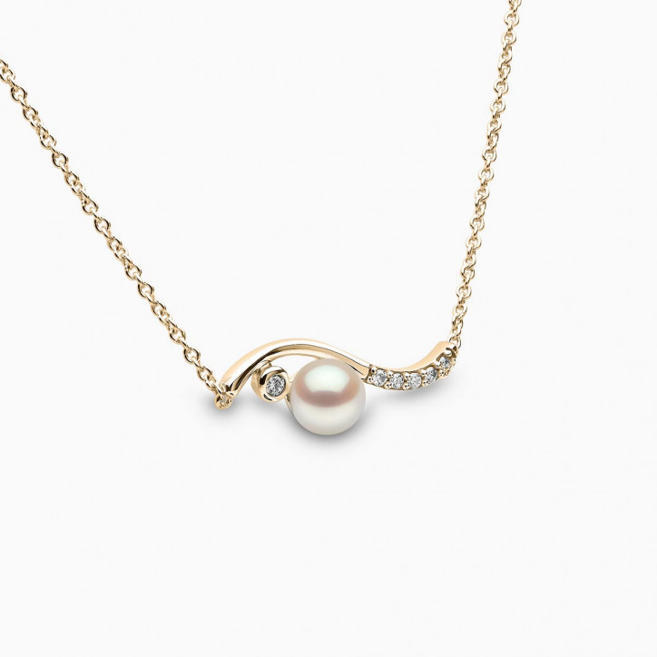 Trend 18K Gold Freshwater Pearl And Diamond Curve Necklace