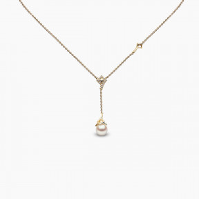 Trend 18K Gold Freshwater Pearl And Diamond Motif Chain Drop Necklace