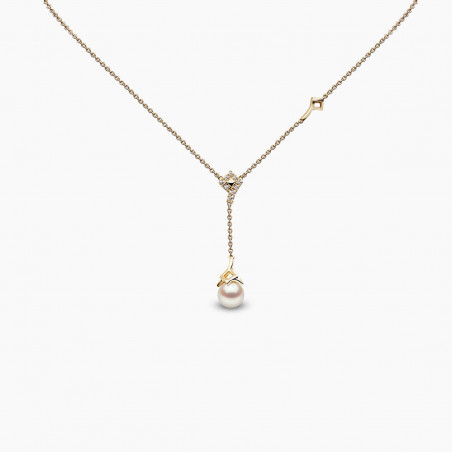 Trend 18K Gold Freshwater Pearl And Diamond Motif Chain Drop Necklace