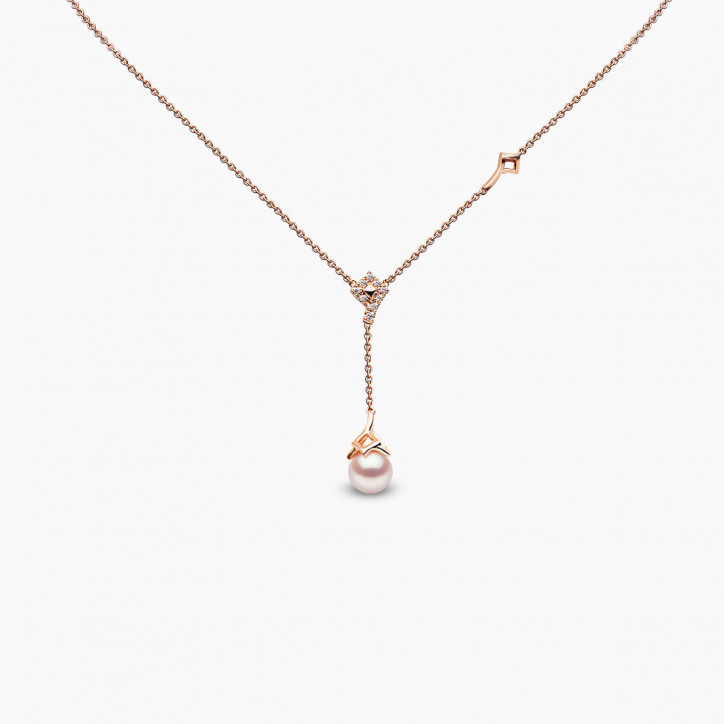 Trend 18K Gold Freshwater Pearl And Diamond Motif Chain Drop Necklace