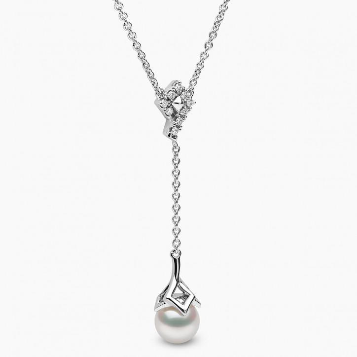 Trend 18K Gold Freshwater Pearl And Diamond Motif Chain Drop Necklace