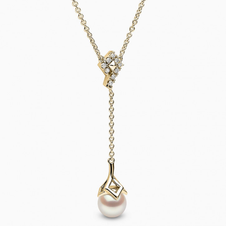 Trend 18K Gold Freshwater Pearl And Diamond Motif Chain Drop Necklace