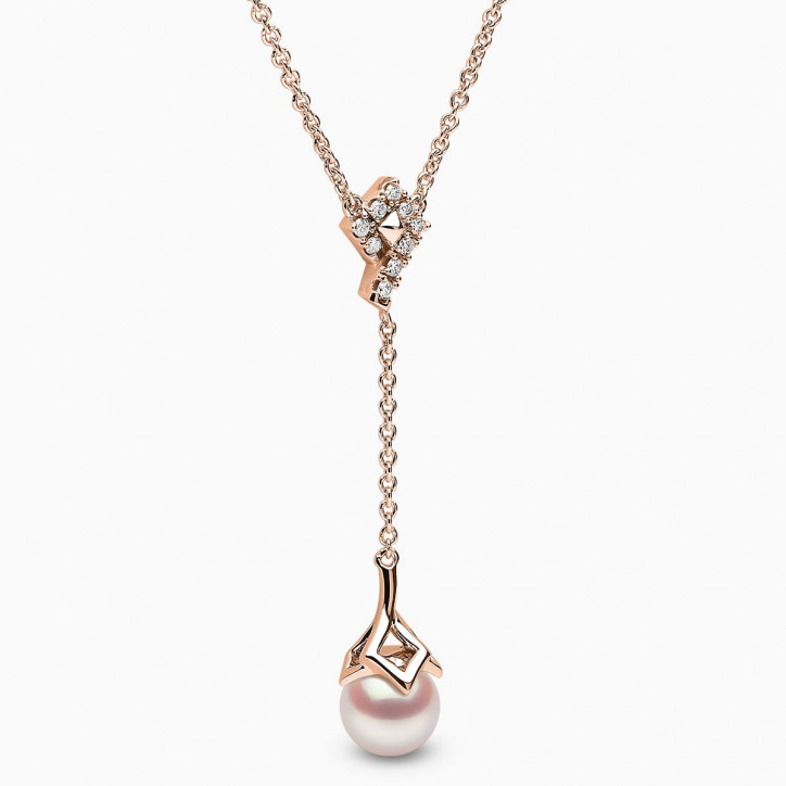 Trend 18K Gold Freshwater Pearl And Diamond Motif Chain Drop Necklace