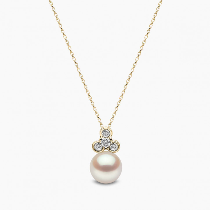 Trend 18K Gold Freshwater Pearl and Mini Diamond Motif Pendant