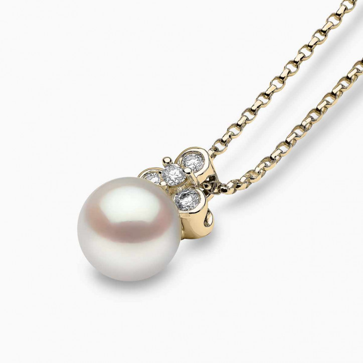 Trend 18K Gold Freshwater Pearl and Mini Diamond Motif Pendant