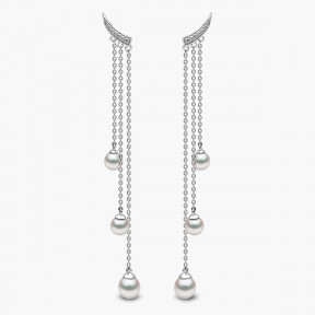 Trend 18K Gold Freshwater Pearl and Diamond Apex Chain Earrings