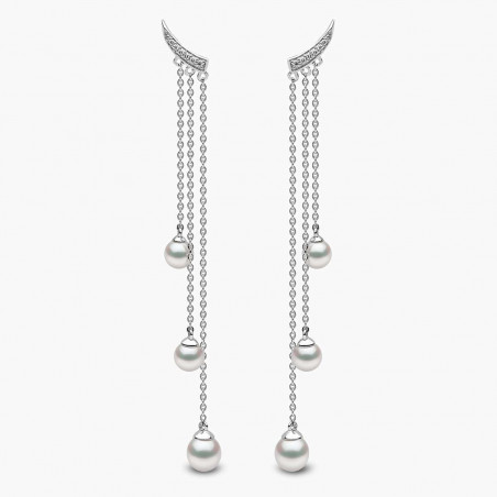 Trend 18K Gold Freshwater Pearl and Diamond Apex Chain Earrings