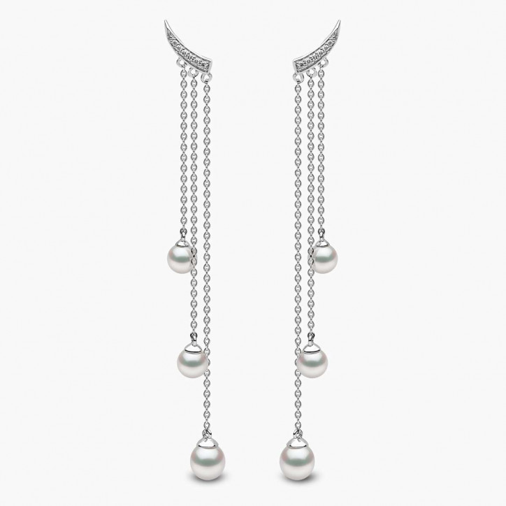 Trend 18K Gold Freshwater Pearl and Diamond Apex Chain Earrings