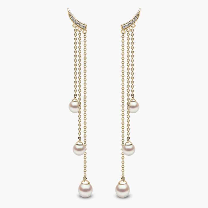 Trend 18K Gold Freshwater Pearl and Diamond Apex Chain Earrings