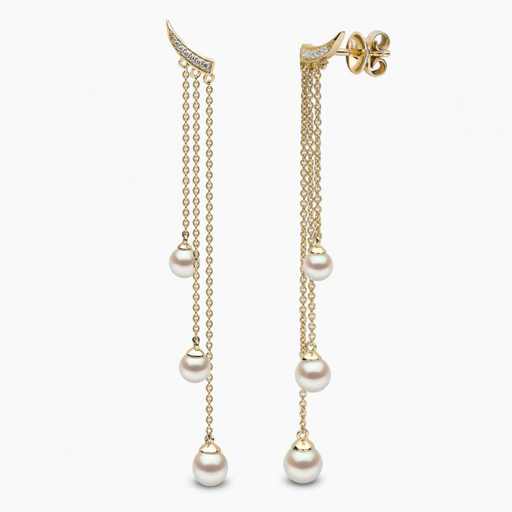 Trend 18K Gold Freshwater Pearl and Diamond Apex Chain Earrings