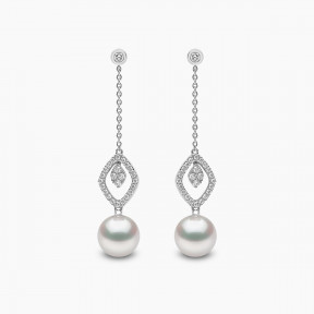 Trend 18K Gold Freshwater Pearl and Diamond Halo Chain Drop Earrings