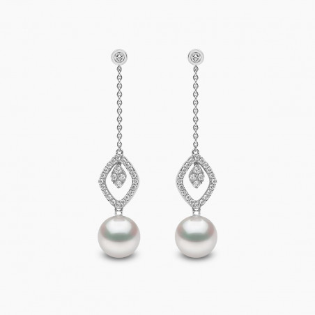 Trend 18K Gold Freshwater Pearl and Diamond Halo Chain Drop Earrings