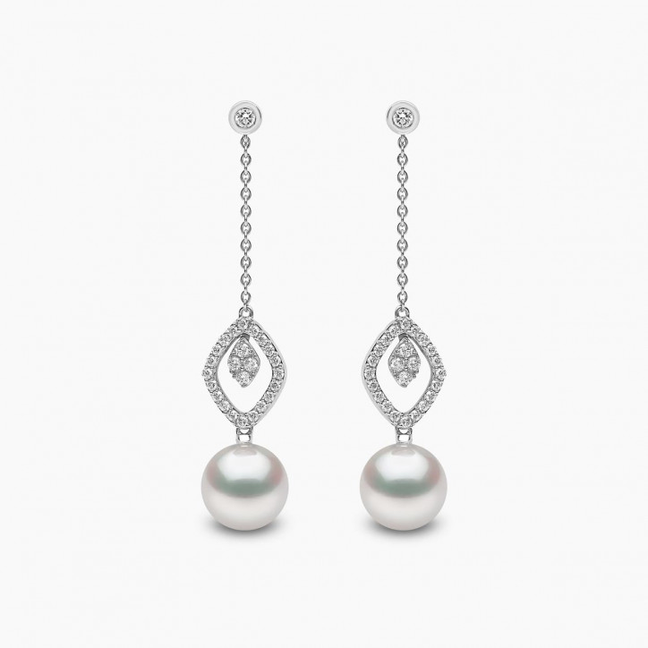 Trend 18K Gold Freshwater Pearl and Diamond Halo Chain Drop Earrings