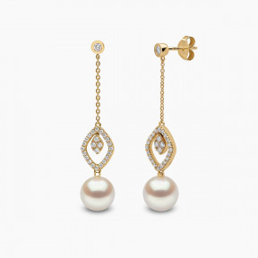 Trend 18K Gold Freshwater Pearl and Diamond Halo Chain Drop Earrings