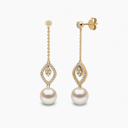 Trend 18K Gold Freshwater Pearl and Diamond Halo Chain Drop Earrings