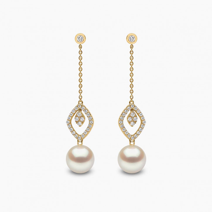 Trend 18K Gold Freshwater Pearl and Diamond Halo Chain Drop Earrings