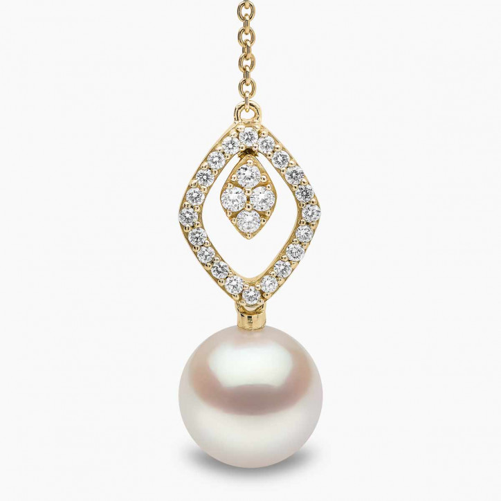 Trend 18K Gold Freshwater Pearl and Diamond Halo Chain Drop Earrings