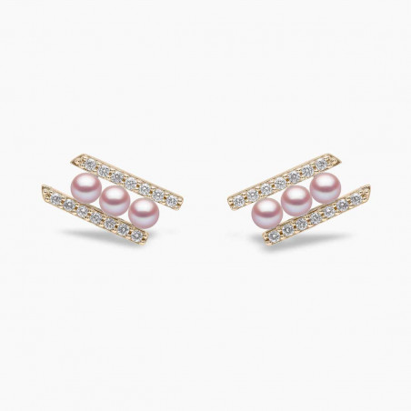 Sleek 18K Gold Pearl and Diamond Row Stud Earrings