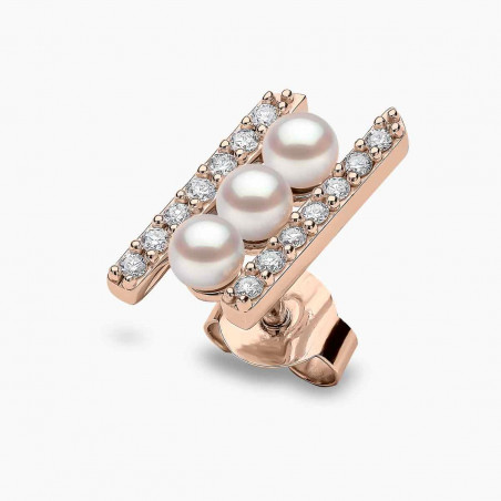 Sleek 18K Gold Pearl and Diamond Row Stud Earrings