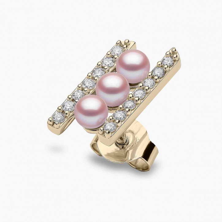 Sleek 18K Gold Pearl and Diamond Row Stud Earrings