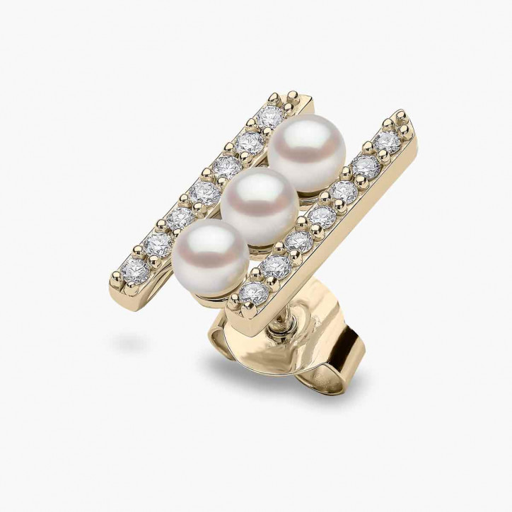 Sleek 18K Gold Pearl and Diamond Row Stud Earrings