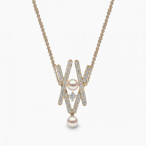 Sleek 18K Gold Pearl and Diamond Cross Necklace