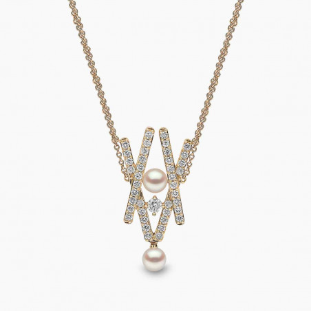 Sleek 18K Gold Pearl and Diamond Cross Necklace