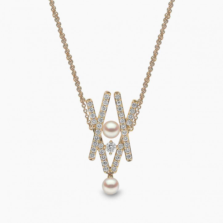 Sleek 18K Gold Pearl and Diamond Cross Necklace