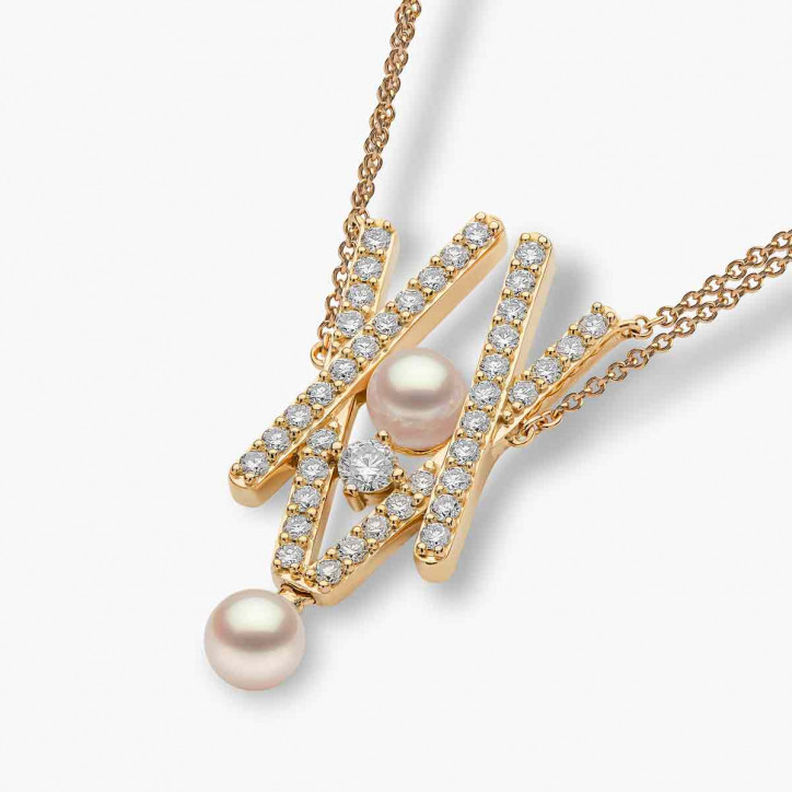 Sleek 18K Gold Pearl and Diamond Cross Necklace