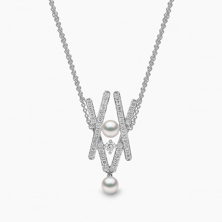 Sleek 18K Gold Pearl and Diamond Cross Necklace