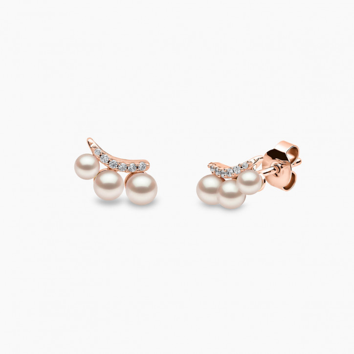 Sleek 18K Gold Pearl and Diamond Mini Stud Earrings