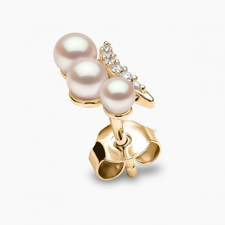 Sleek 18K Gold Pearl and Diamond Mini Stud Earrings