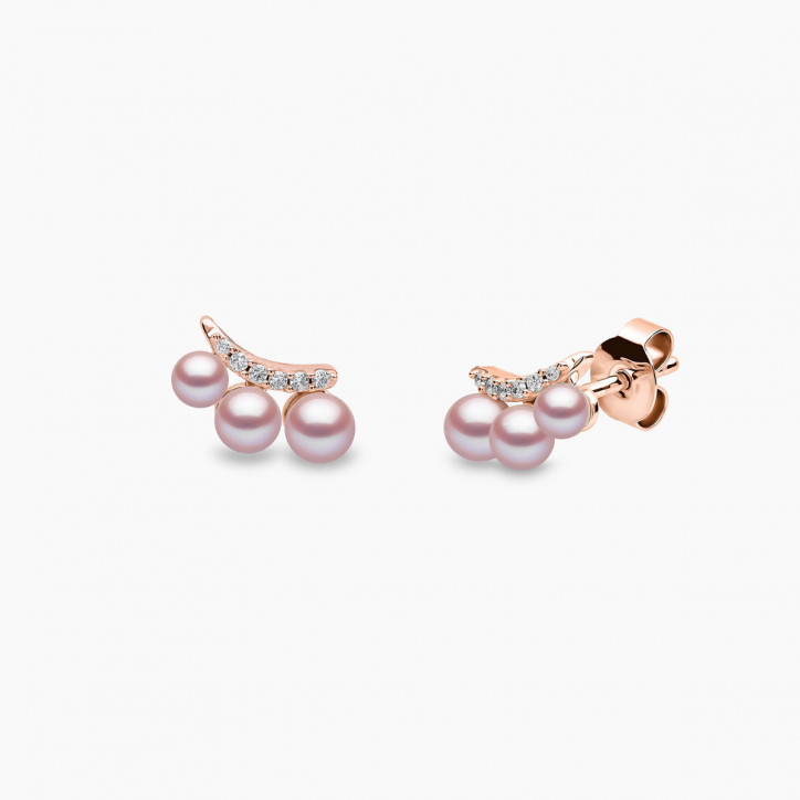 Sleek 18K Gold Pearl and Diamond Mini Stud Earrings