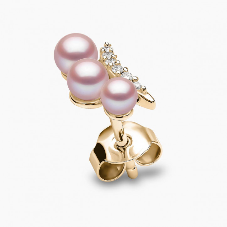 Sleek 18K Gold Pearl and Diamond Mini Stud Earrings