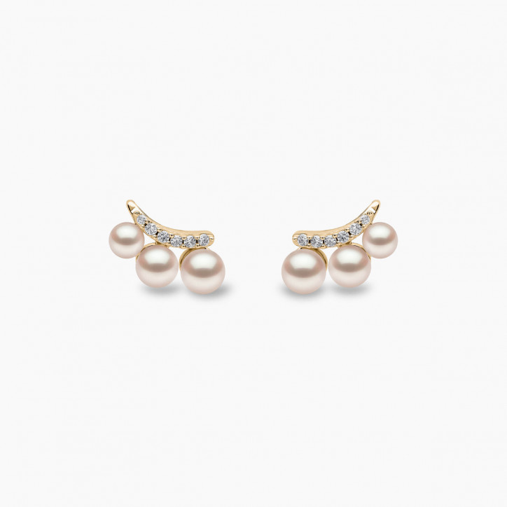 Sleek 18K Gold Pearl and Diamond Mini Stud Earrings