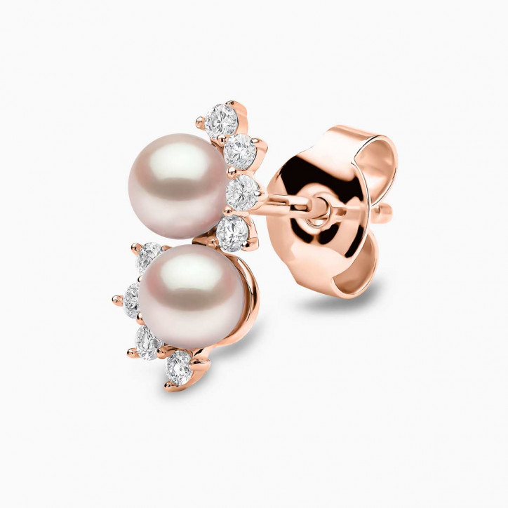 Sleek 18K Gold Double Pearl and Diamond Star Stud Earrings