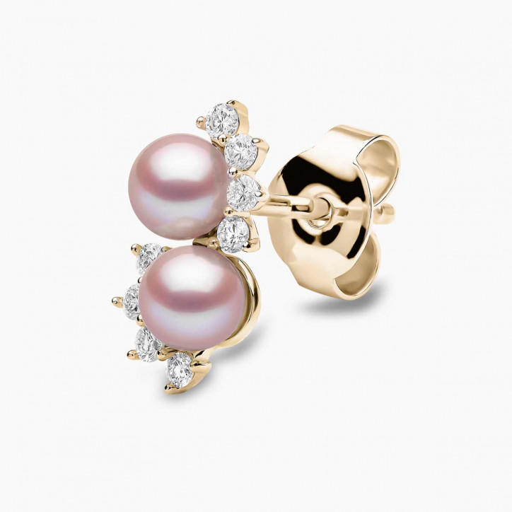 Sleek 18K Gold Double Pearl and Diamond Star Stud Earrings