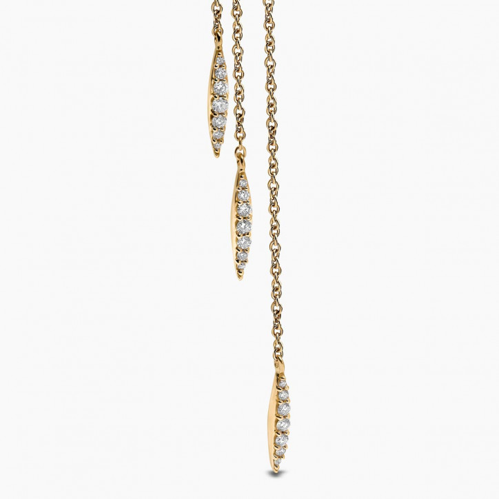 Trend 18K Gold Freshwater Pearl and Diamond Feather Chain Earrings