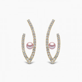 Sleek 18K Gold Floating Pearl and Diamond Earrings