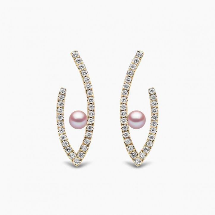 Sleek 18K Gold Floating Pearl and Diamond Earrings