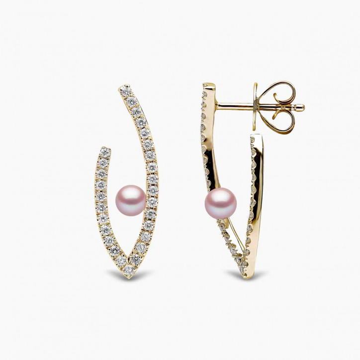 Sleek 18K Gold Floating Pearl and Diamond Earrings