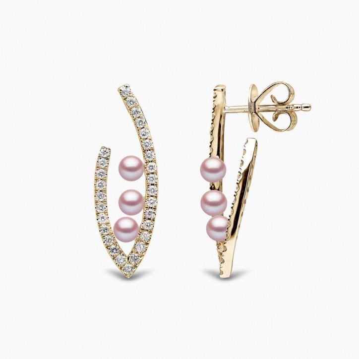 Sleek 18K Gold Triple Floating Pearl and Diamond Earrings