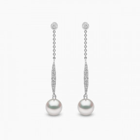 Trend 18K Gold Freshwater Pearl and Pavé Diamond Drop Chain Earrings