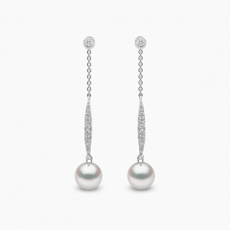 Trend 18K Gold Freshwater Pearl and Pavé Diamond Drop Chain Earrings