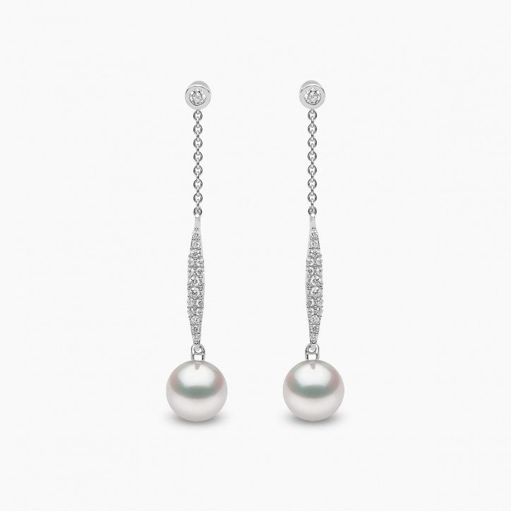 Trend 18K Gold Freshwater Pearl and Pavé Diamond Drop Chain Earrings