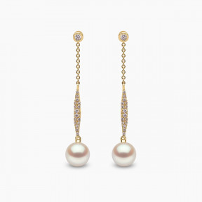 Trend 18K Gold Freshwater Pearl and Pavé Diamond Drop Chain Earrings