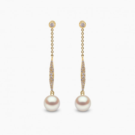 Trend 18K Gold Freshwater Pearl and Pavé Diamond Drop Chain Earrings