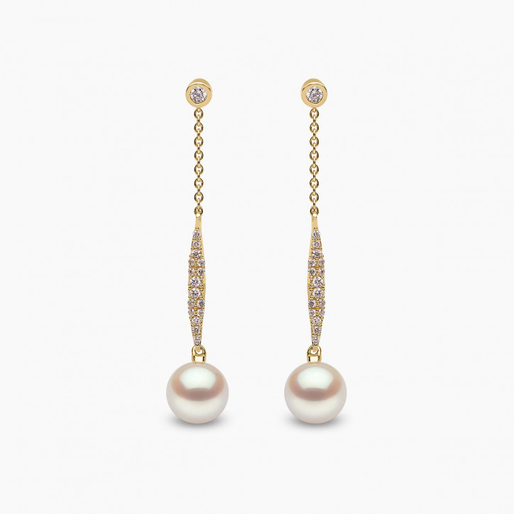 Trend 18K Gold Freshwater Pearl and Pavé Diamond Drop Chain Earrings