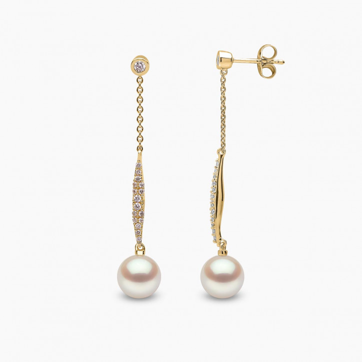 Trend 18K Gold Freshwater Pearl and Pavé Diamond Drop Chain Earrings