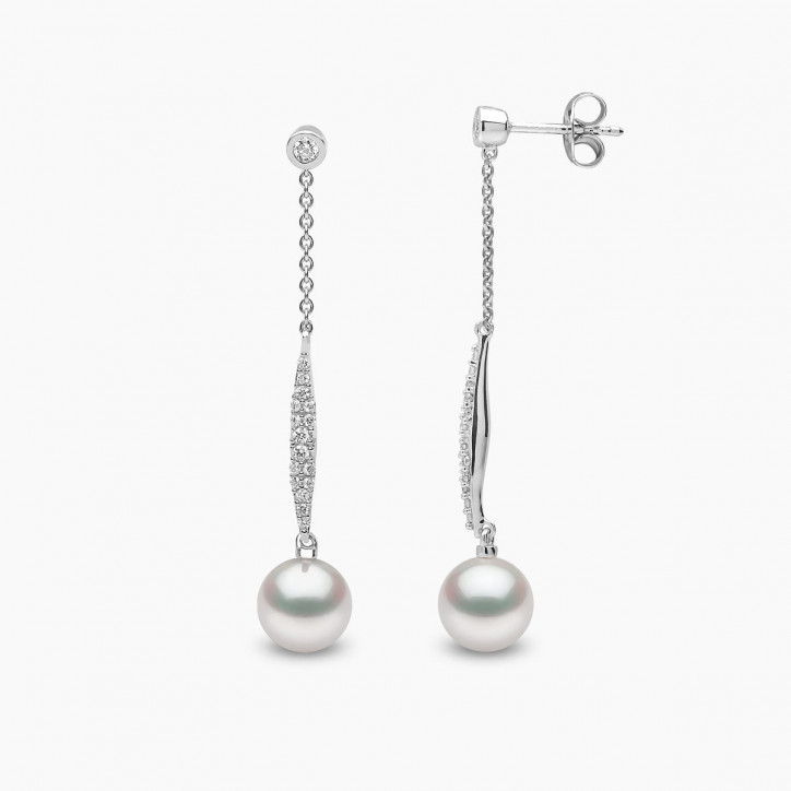 Trend 18K Gold Freshwater Pearl and Pavé Diamond Drop Chain Earrings